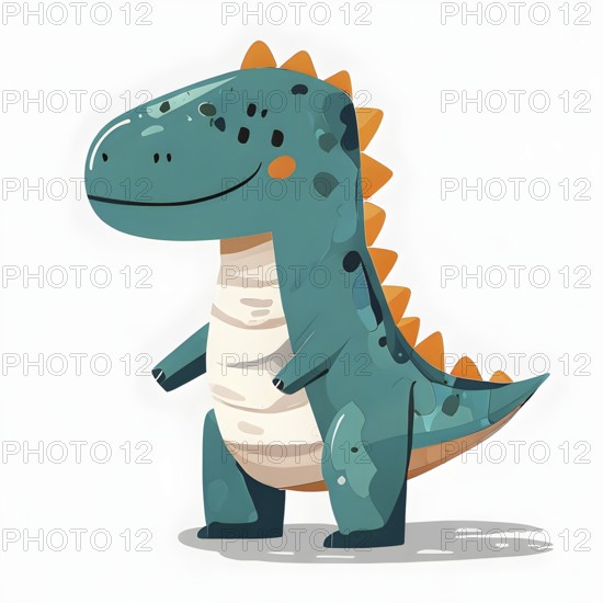 Simple cartoon dinosaur with a white background, abstract illustration, AI generated