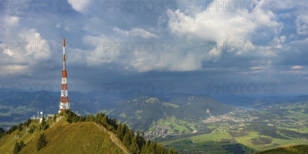 Bavarian Broadcasting Tower on the Grünten, 1738m, at sunrise, Illertal, Allgäu Alps, Oberallgäu,