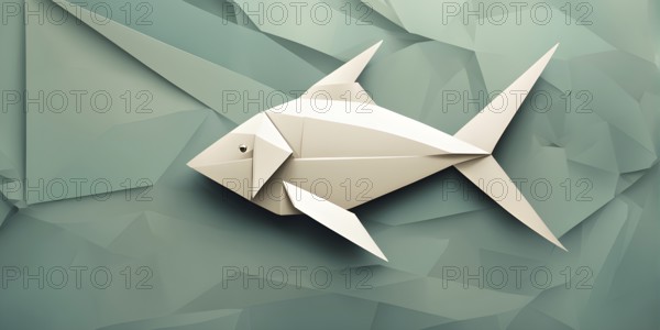 Abstract origami fish wallpaper illustration, AI generated