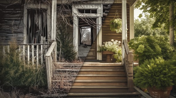 Large house deck and entry before and after cleanup and construction, generative AI, AI generated