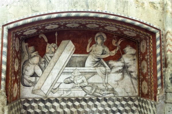 Saint-Antoine l'Abbaye labeled Les Plus Beaux Villages de France, wall painting in abbey church,