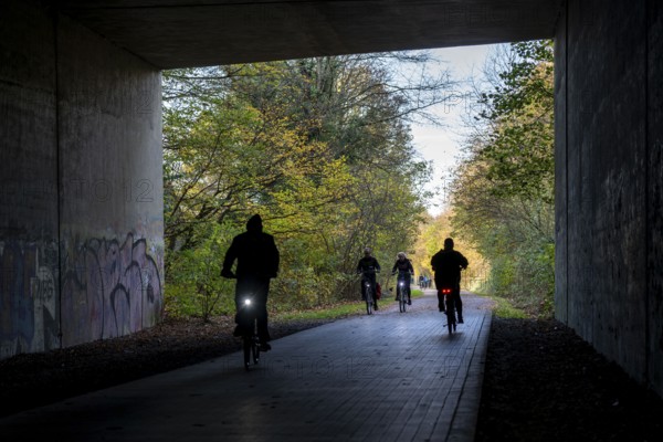 The Grugatrasse, former railway line between Essen and Mülheim an der Ruhr, now cycle path,