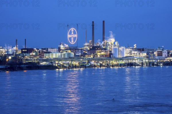 Backdrop of Chempark Leverkusen, Bayer Leverkusen, chemical park, chemical plant, river Rhine,