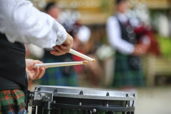 Snare drum players, bagpipe orchestra, pipe concert, Sigmaringen, Baden-Württemberg, Germany,