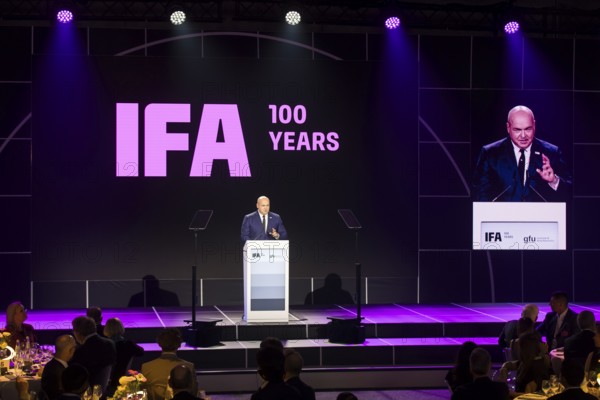 Leif-Erik Lindner, Managing Director of IFA Management GmbH speaks at the opening gala for 100