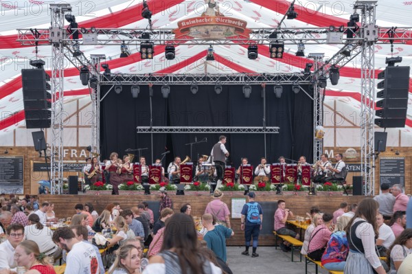 Music band in the well-attended beer tent at the time of the Kulmbach Beer Week, Kulmbach, Upper