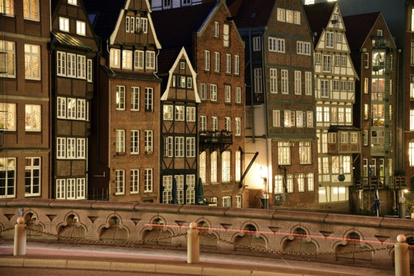 Europe, Germany, Hamburg, City, Nikolaifleet, Night, Fleetside, Backside of the historic