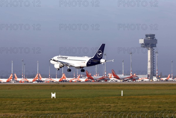 Landing of a Lufthansa Airbus A319 at BER Berlin Brandenburg Airport, Schönefeld, 13 November 2020