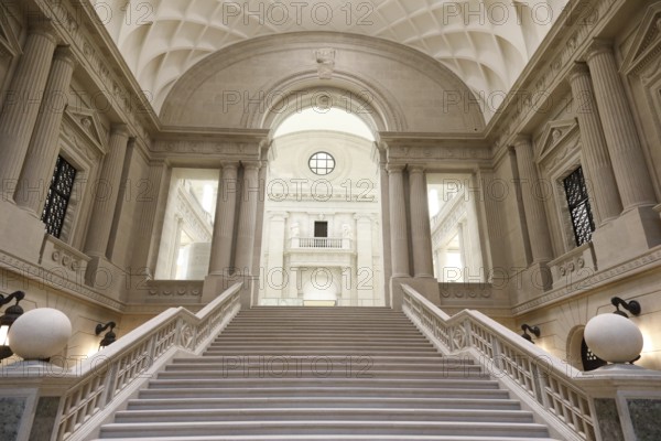 View of the renovated central staircase of the Berlin State Library in the Unter den Linden