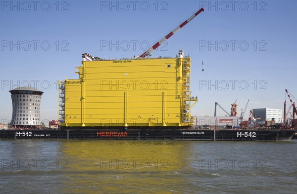 Construction of Dolwin Alpha converter platform station for offshore North Sea wind industry, Port