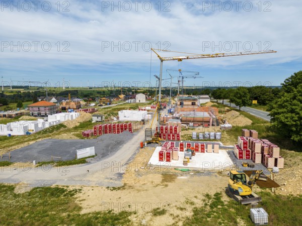 New development area near Bad Wünnenberg, construction sites of various detached houses and