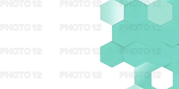 Abstract composition of interlocking turqouis hexagons, AI generated