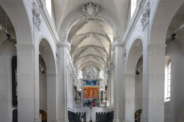 Chancel with luminous altarpiece created by the painter Jacques Gassmann, Heavenly Jerusalem 2011,