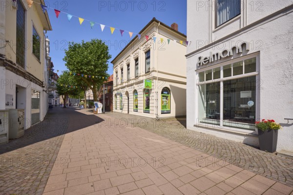 Fielmann acoustician and health food store in the pedestrian zone of Varel, district of Friesland,
