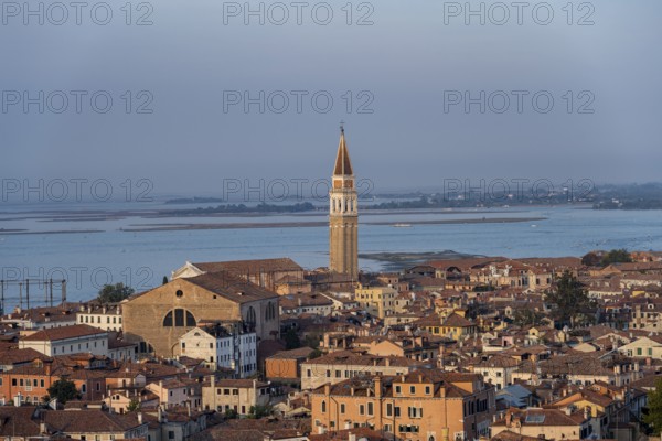 View over the roofs of Venice to the steeple of the church Chiesa di San Francesco della Vigna,