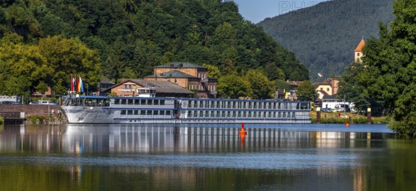 Passenger jetty, promenade on the banks of the Main, Miltenberg, Lower Franconia, Bavaria, Germany,