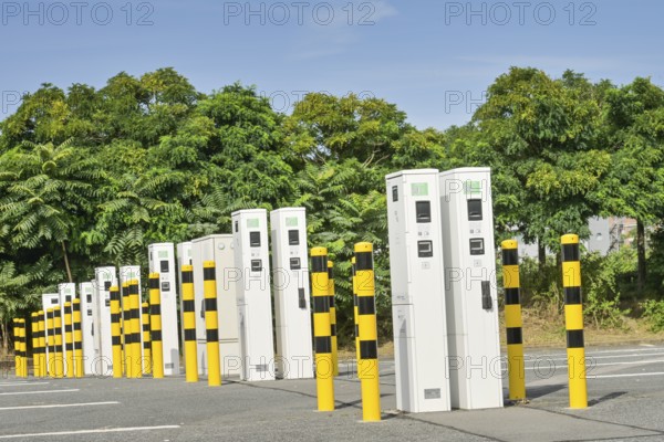 Empty charging station for electric cars, car park at the Opel plant, Rüsselsheim, Hesse, Germany,