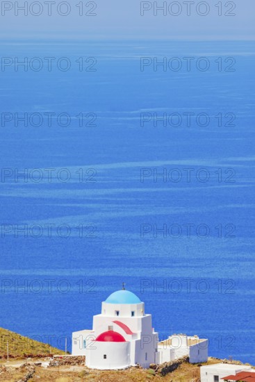 View of Agia Triada church near Mega Livadi village, Serifos Island, Cyclades Islands, Greece,