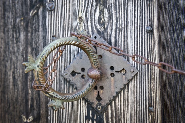 Door handle, door knocker, old peat church of Gröf or Grafarkirkja near Hofsós, Skagafjörður,