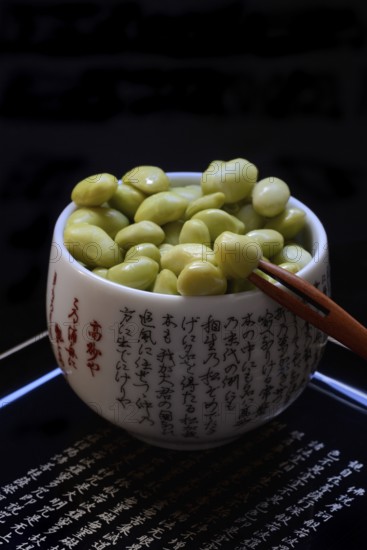 Edamame, unripe soya beans in shell, Glycine max