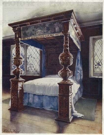 Furniture at the turn of the century 1900, The littlecote bedstead. Property of Vincent Robinson,