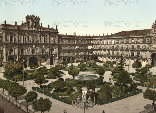 Plaza major in the historic centre of Salamanca, Spain, c. 1890, Historic, digitally restored