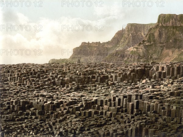 Giant's Causeway, County Antrim, Ireland, Historical, digitally restored reproduction from a 19th