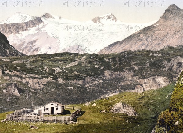 Johannishütte with the Großvenediger, formerly Tyrol, Austria-Hungary, today Austria, Historical,