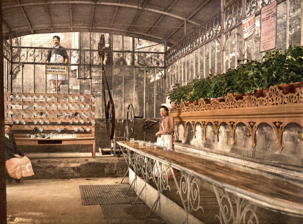 Spring of the Celestins, cold spring with 22 degrees, Vichy, Auvergne-Rhône-Alpes, France, ca 1890,