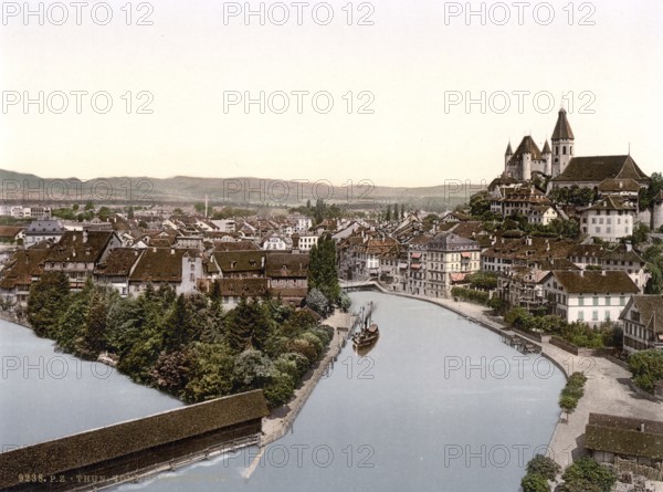 Thun, vom Thunerhof, Bernese Oberland, Switzerland, Historic, digitally restored reproduction from