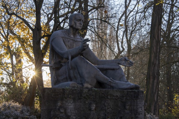 Monument to the legal scholar Eike von Repkow, author of the Sachsenspiegel, Magdeburg,