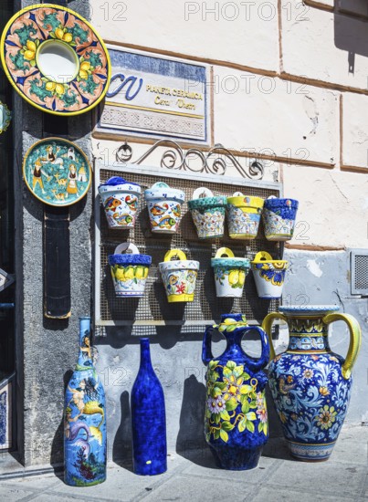 Ceramics and porcelain from Vietri sul Mare from a drone, Amalfi Coast, Salerno, Campania, Italy,