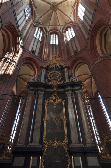 Baroque high altar, 1774, in St Nicholas' Church, late Gothic brick building, built between 1381