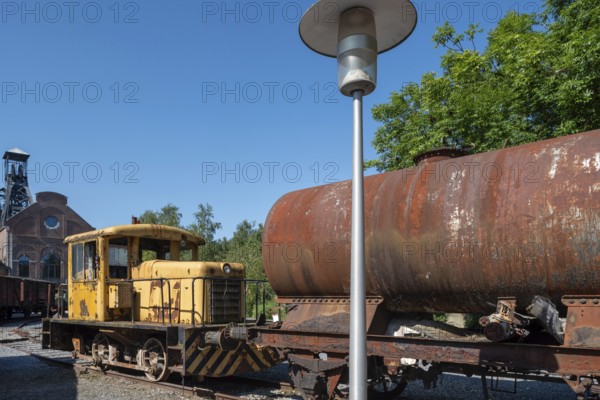 Old coal mining locomotive at Le Bois du Cazier coal mine museum, Marcinelle near Charleroi,