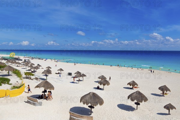 Cancun, Mexico, 20 December, 2019: Playa Delfines (Dolphin Beach) nicknamed El Mirador (The