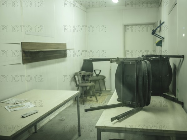 Common room in a construction container in the H53 construction lot, Brenner Base Tunnel, Tyrol,
