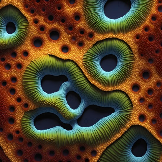 Nano material inspired by gecko feet with intricate patterns and vibrant colors representing