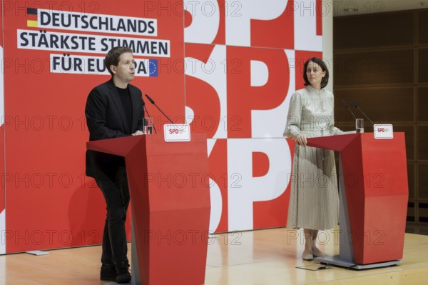 Kevin Kuehnert, SPD Secretary-General, and Katarina Barley, SPD lead candidate for the 2024