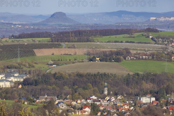 View over Kreischa to the Lilienstein in Saxon Switzerland, Karsdorf, Saxony, Germany, Europe