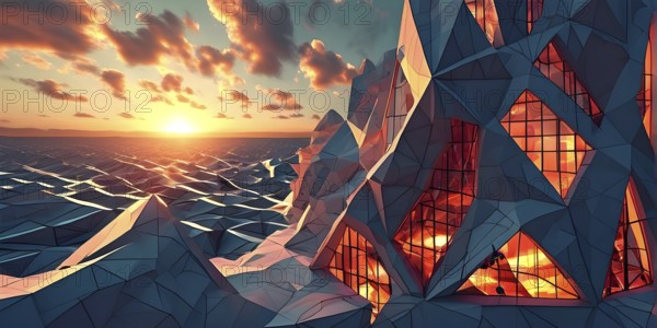 KI generated architectural structure melding computer aided design illustrations with genuine