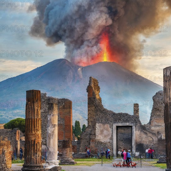 Symbolic image. Eruption of Mount Vesuvius in Pompeii, Italy, in modern times, AI generated, AI