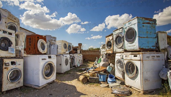 Symbolism, large junkyard with household appliances, scrap metal, AI-generated, AI-generated, AI
