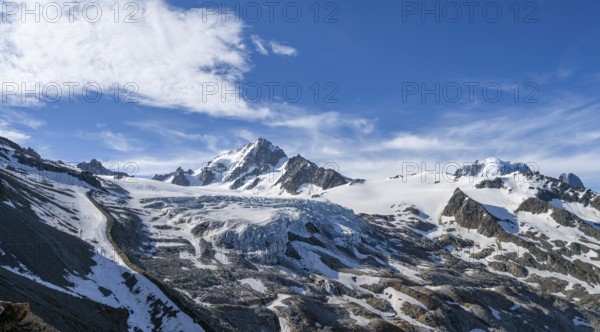 High alpine mountain landscape, summit of the Aiguille de Chardonnet and Glacier du Tour, glaciers
