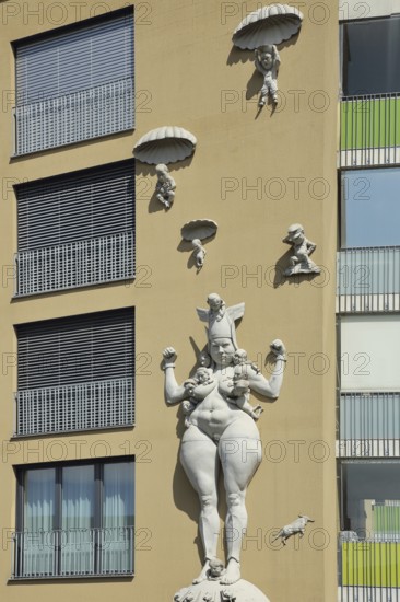Sculpture Battle for Europe by Peter Lenk 2013, modern building, Radolfzell, Untersee, Lake