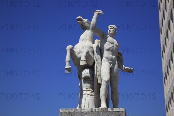 Statue at the Palazzo della Civilta Italiana, Palace of Italian Civilisation, also Palazzo della