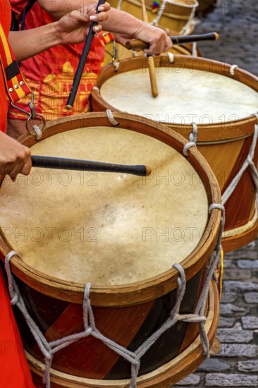 Rustic and colorful drums at the street carnival in the city of Recife, Recife, Pernambuco, Brazil,
