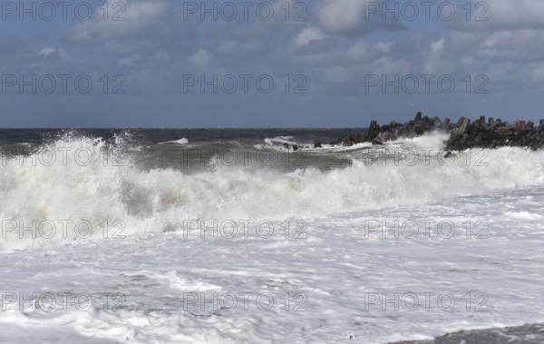 Tetrapods during a storm at the North Sea, Denmark, Europe