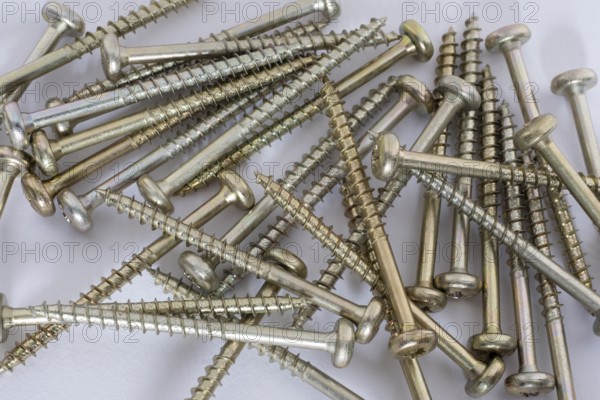 Phillips screws on a white background, wood screws