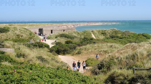 Tourists walk among sand dunes on Grenen, Skagen, Jutland, Denmark, Scandinav, Europe