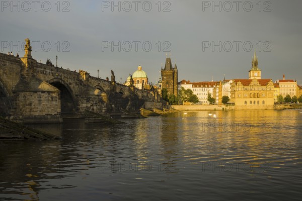 Vltava River with Charles Bridge, Karluv most, Old Town Bridge Tower, Bedrich Smetana Museum in the